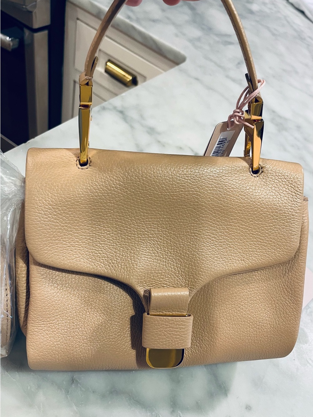 NWT COCCINELLE Handbag Crossbody Beige Grained Leather